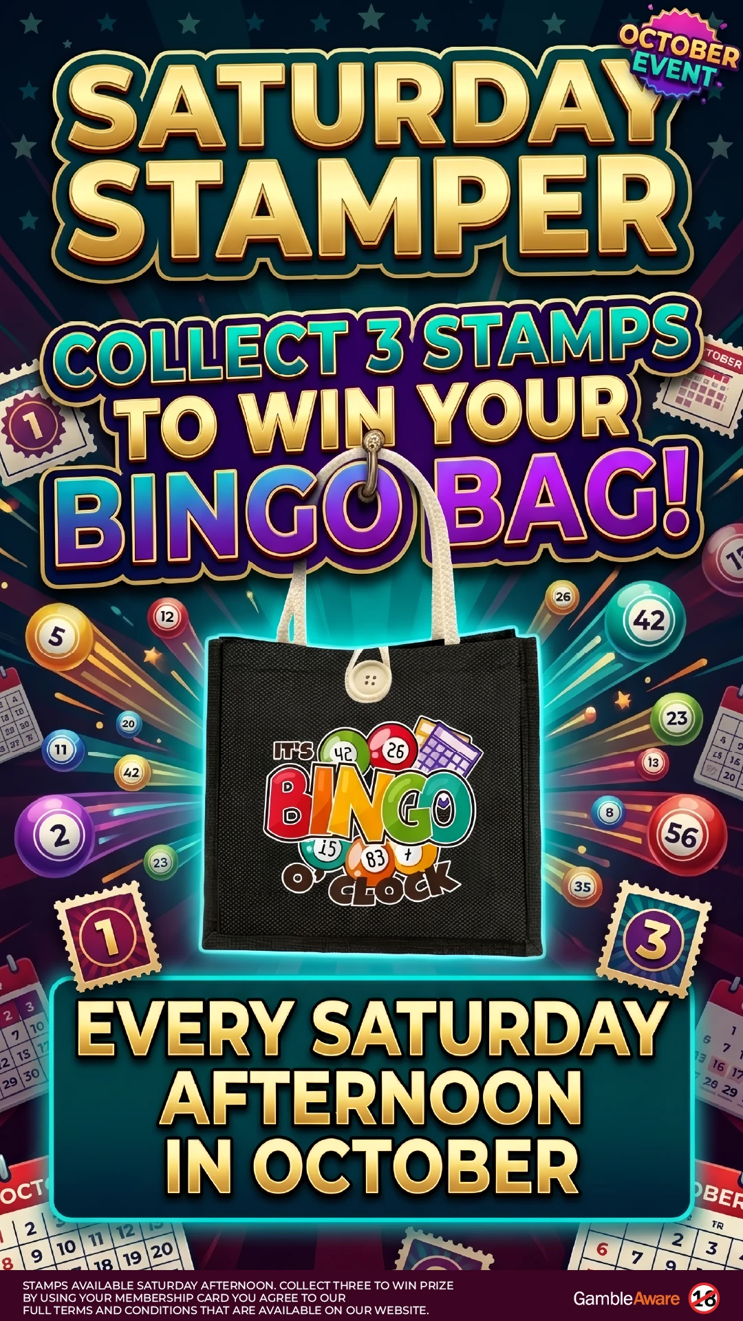 Saturday Stamper - collect three stamps to win your bingo bag